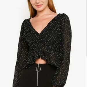 H&M Polka Dot Plunging Peplum Top, Size XL